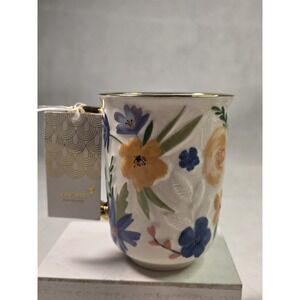 NWT Papyrus Porcelain Ceramic Embossed Floral  Mug 24K Gold Trim Handle 14OZ